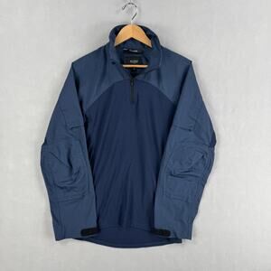 Beyond Pullover Mission Shirt Mens Medium Blue 1/4 Zip Long Sleeve USA